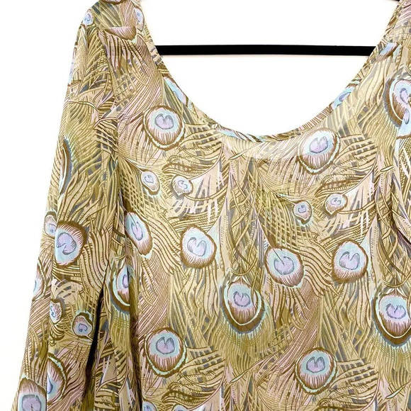 Show Me Your MuMu Peacock Feather Oversized Tunic Blouse Butterfly Sleeve Med - Picture 4 of 9